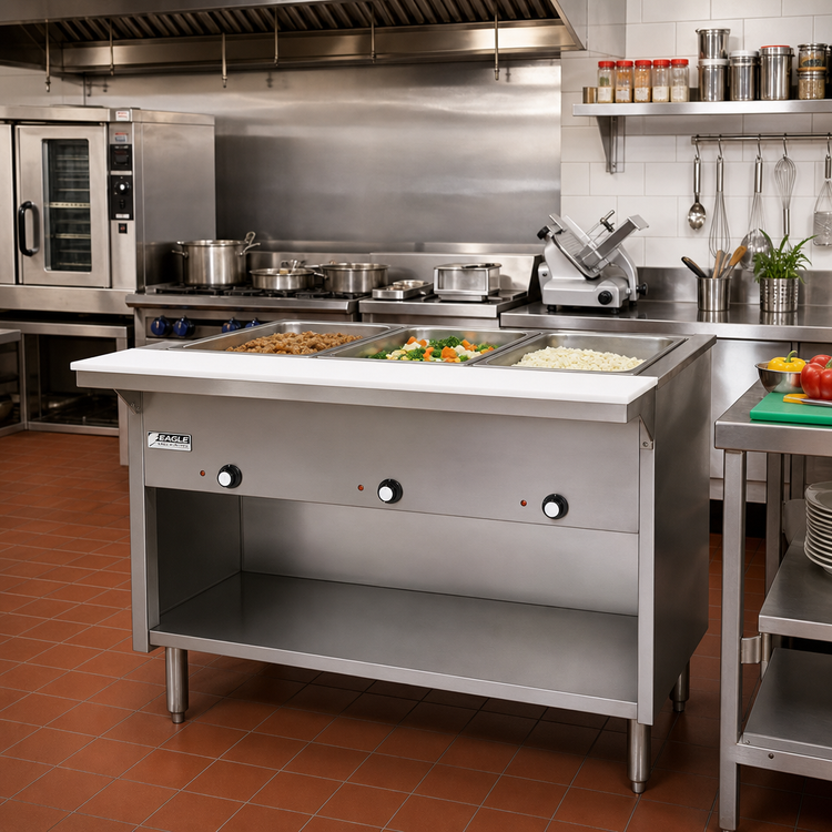 Product image #2 for Eagle Group Spec-Master 48-Inch Natural Gas 3-Well Hot Food Table with Cutting Board and Enclosed Base