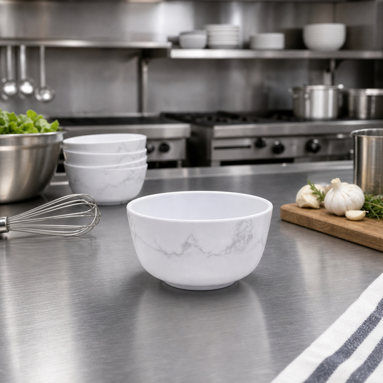 Product image #2 for American Metalcraft Mix & Matte 10 oz Round Melamine Bouillon Cup, Matte Marble White