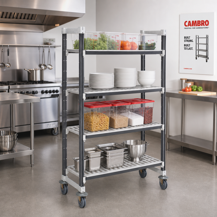 Product image #2 for Cambro Camshelving Elements XTRA 4-Tier High Density Mobile Starter Unit, 21 x 48 x 70-1/4 Inches, Vented, Speckled Gray