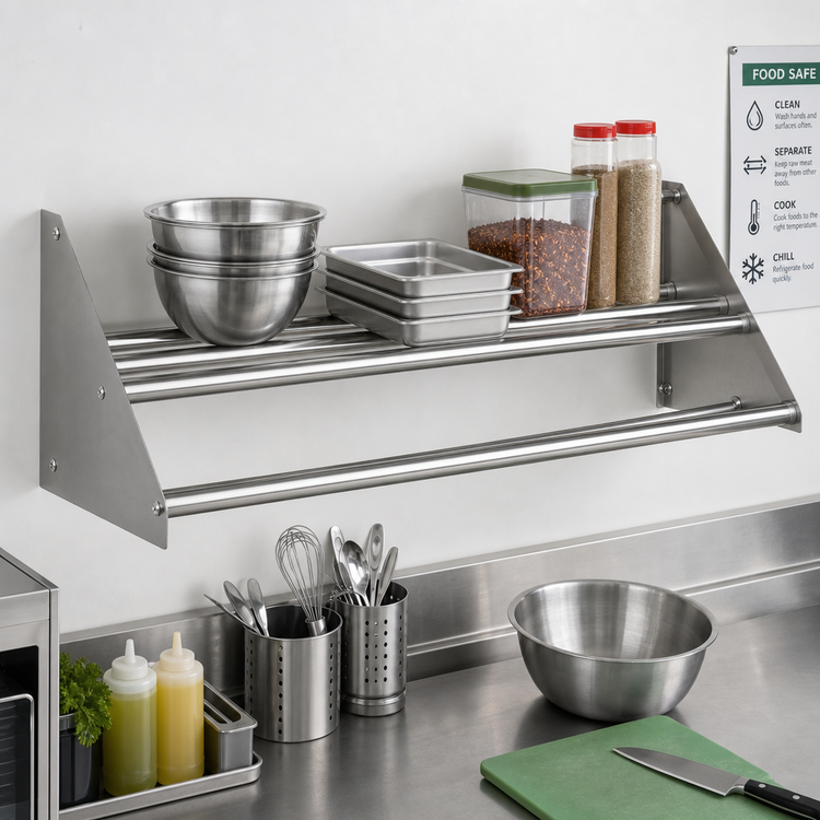 Product image #2 for 48-Inch Stainless Steel Tubular Wall-Mounted Rack Shelf