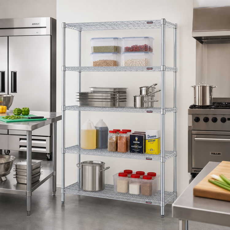 Product image #2 for EAGLEbrite 4-Tier Stationary Starter Wire Shelving Unit, 48W x 24D x 74H, Zinc Finish
