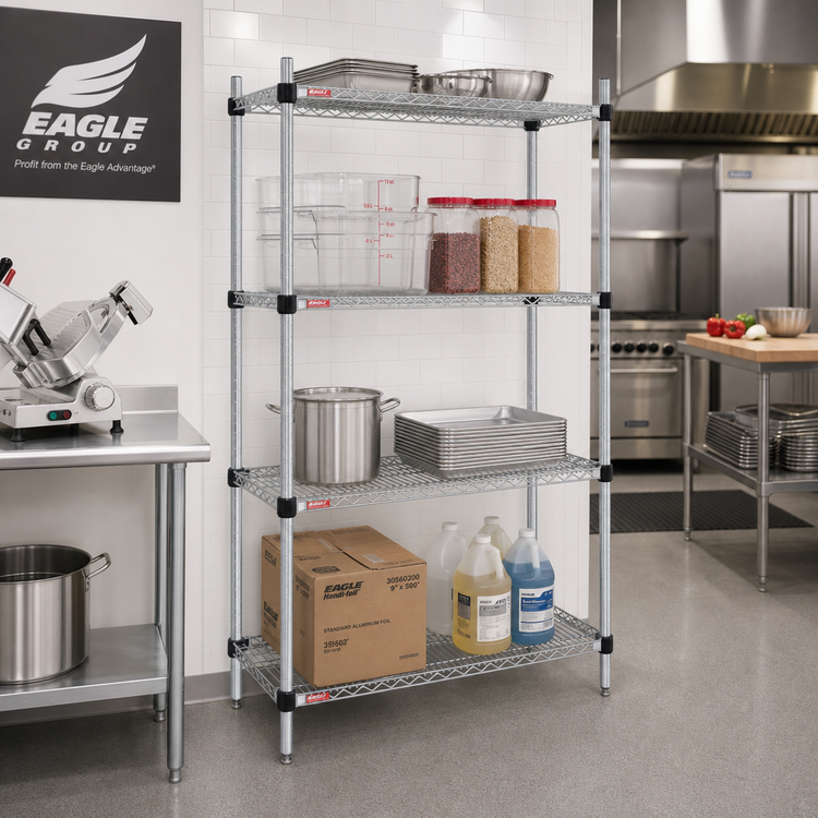 Product image #2 for EAGLEbrite Quad-Adjust Stationary 4-Tier Starter Wire Shelving Unit, 36-Inch W x 24-Inch D x 74-Inch H, Zinc Finish