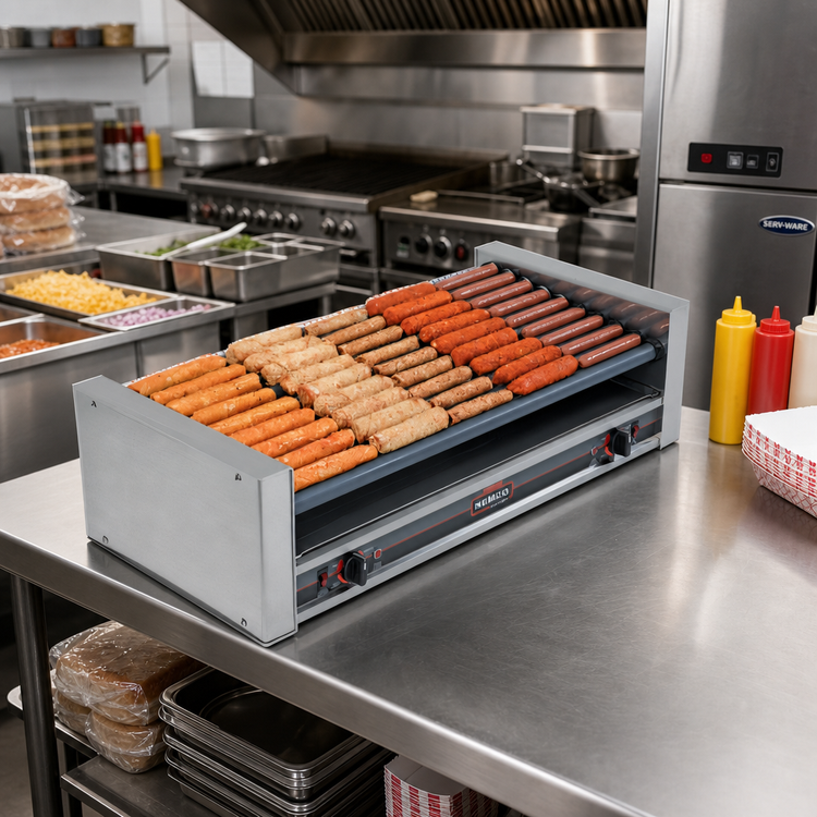 Product image #2 for Roll-A-Grill Slanted Hot Dog Roller Grill, 36 Hot Dog Capacity, GripsIt Rollers, 230V
