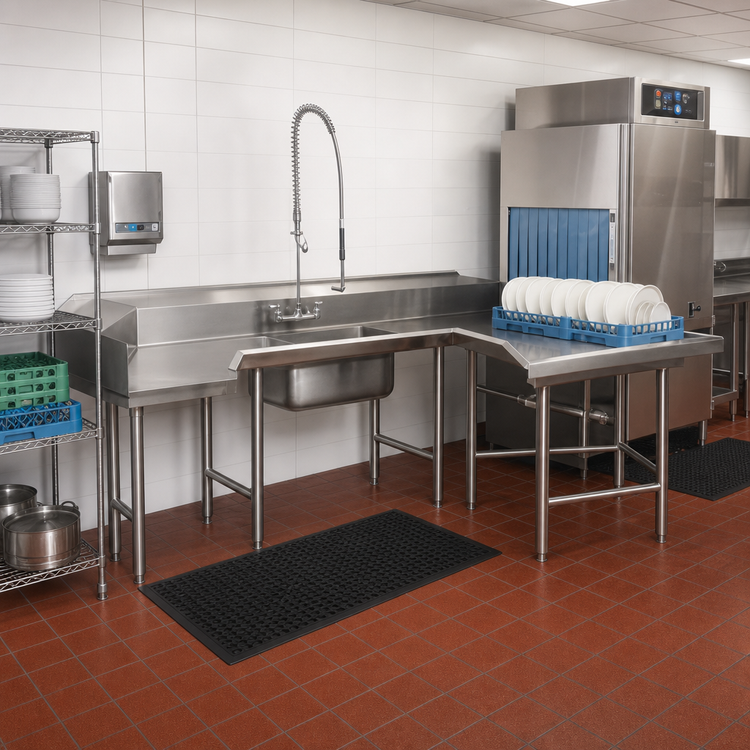 Product image #2 for 120-Inch U-Shaped Soiled Dishtable with Right-Side Dish Machine Attachment, Pre-Rinse Sink, and Landing