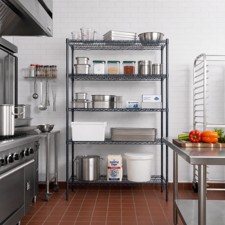 Product image #2 for Mixrite Commercial 24 x 24 Inch 5-Shelf Epoxy Wire Shelving Unit with 86 Inch Posts