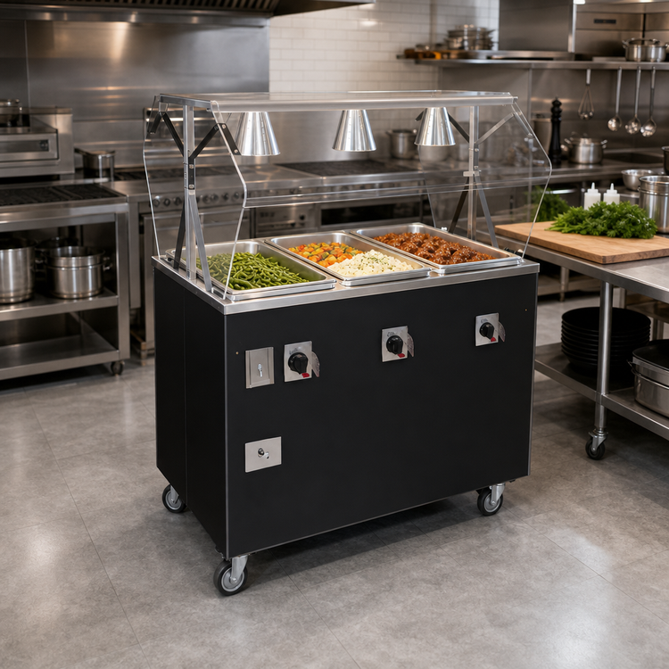 Product image #2 for Vollrath 2-Series Affordable Portable Deluxe 4-Well Mobile Hot Food Station with Lighted Breath Guard