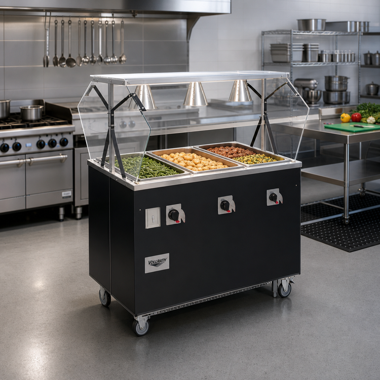 Product image #2 for Vollrath 2-Series Affordable Portable Deluxe 4-Well Mobile Hot Food Station with Lighted Breath Guard