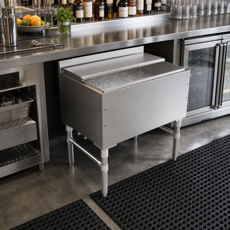 Product image #2 for 30 Inch Stainless Steel Underbar Ice Bin/Cocktail Unit with 10-Circuit Cold Plate and 2-Piece Sliding Lid