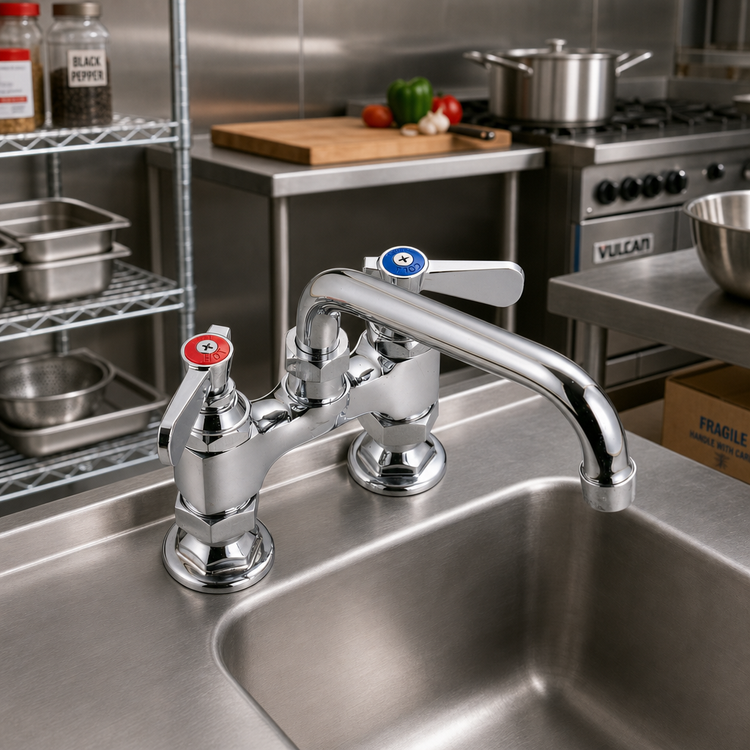 Product image #2 for BK Resources OptiFlow Heavy-Duty Deck-Mount Manual Faucet with 6-Inch Swing Spout, 4-Inch Centers
