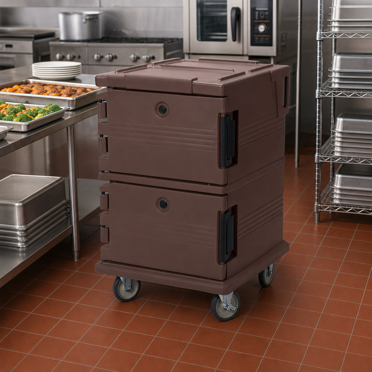 Product image #3 for Cambro Ultra Camcart Double-Compartment Front-Loading Insulated Food Pan Carrier, Dark Brown, 90-Qt. Capacity