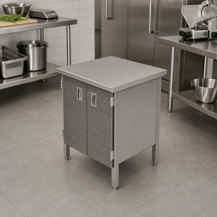 Product image #2 for John Boos 36 x 24 Inch Stainless Steel Enclosed Work Table with Cabinet Base and Hinged Doors