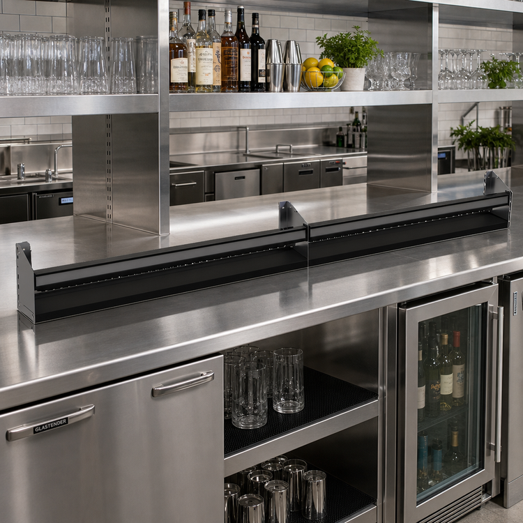 Product image #2 for Glastender 82-Inch Single Stainless Steel Speed Rail with PVC Sound-Deadening Covers