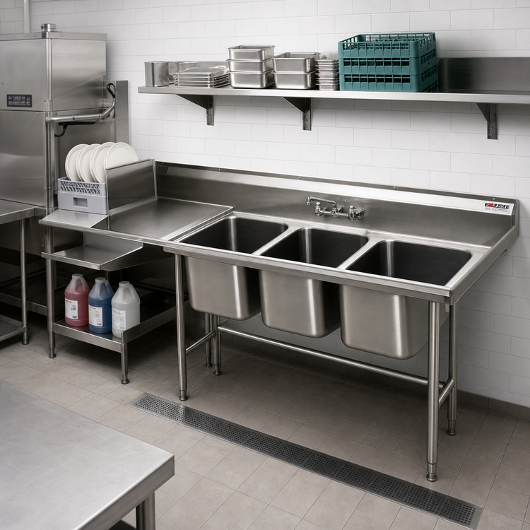 Product image #2 for Eagle Spec-Master SDTPR-124-14/3 124-Inch Soiled Dishtable with 3-Compartment Pot Sink (Right-to-Left)