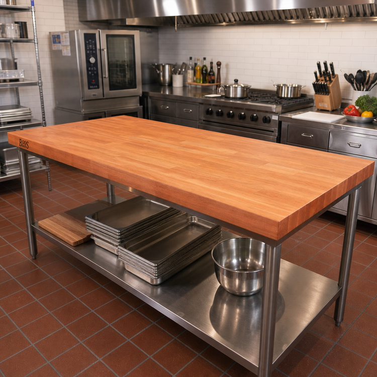 Product image #2 for John Boos Boos Block American Cherry Blended Edge Grain Kitchen Countertop, 96 x 36 x 1-1/2 Inch, Varnique Finish
