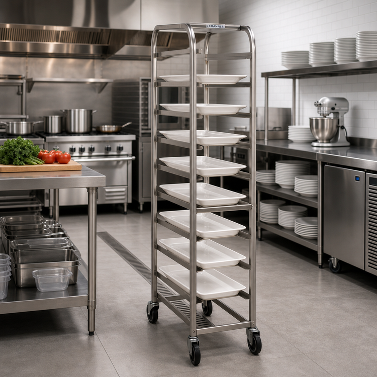 Product image #3 for Channel 517SP Stainless Steel End-Load Platter Rack with 10-Platter Capacity and 5-Inch Casters