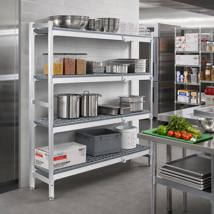 Product image #2 for Fermostock 4-Tier Corner Expansion Modular Shelving Unit, 71" H x 38" W x 18" D, Aluminum with Polymer Inserts