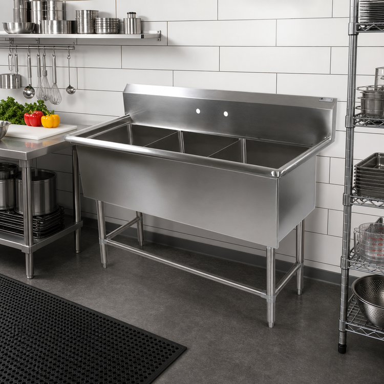 Product image #2 for John Boos Pro-Bowl 3-Compartment Stainless Steel Sink with 10-Inch Backsplash, Legs, and No Drainboards