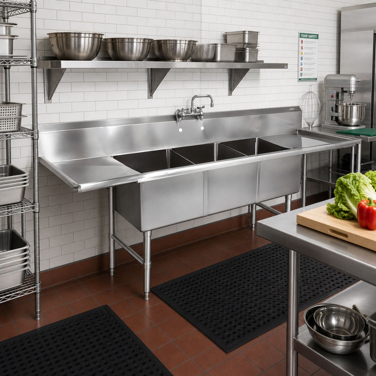 Product image #2 for John Boos B Series 3-Compartment Stainless Steel Sink with Left & Right Drainboards, 87-1/4" x 25-1/2" x 44"