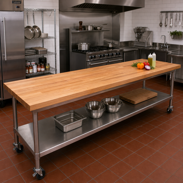 Product image #2 for John Boos Appalachian Red Oak Blended Rails Island Countertop, 132 x 42 x 1-1/2 Inch, Oil Finish