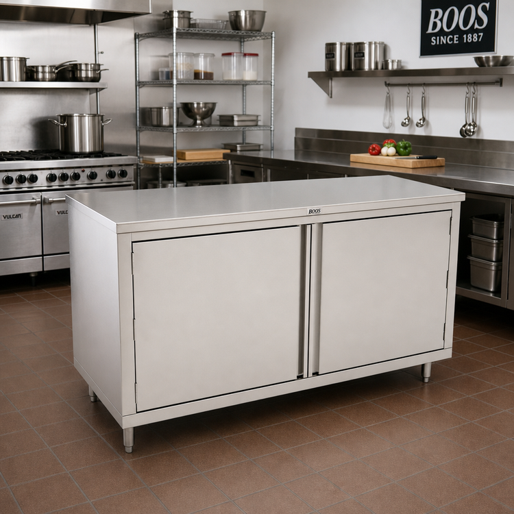 Product image #2 for John Boos 72 in. x 36 in. Stainless Steel Enclosed Work Table with Cabinet Base and Hinged Doors