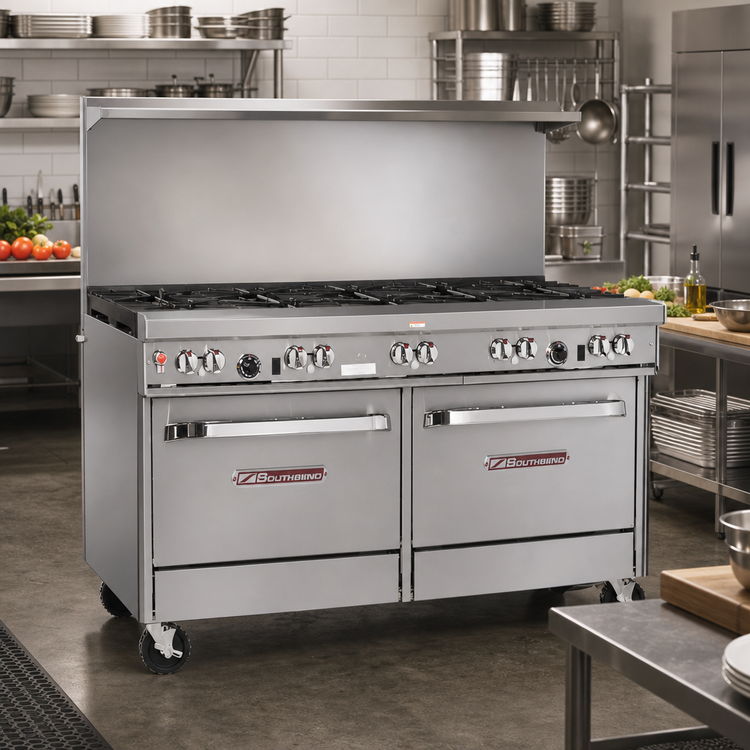 Product image #2 for Southbend Ultimate 60-Inch Gas Restaurant Range with 9 Open Burners, Standard Oven, and Cabinet Base