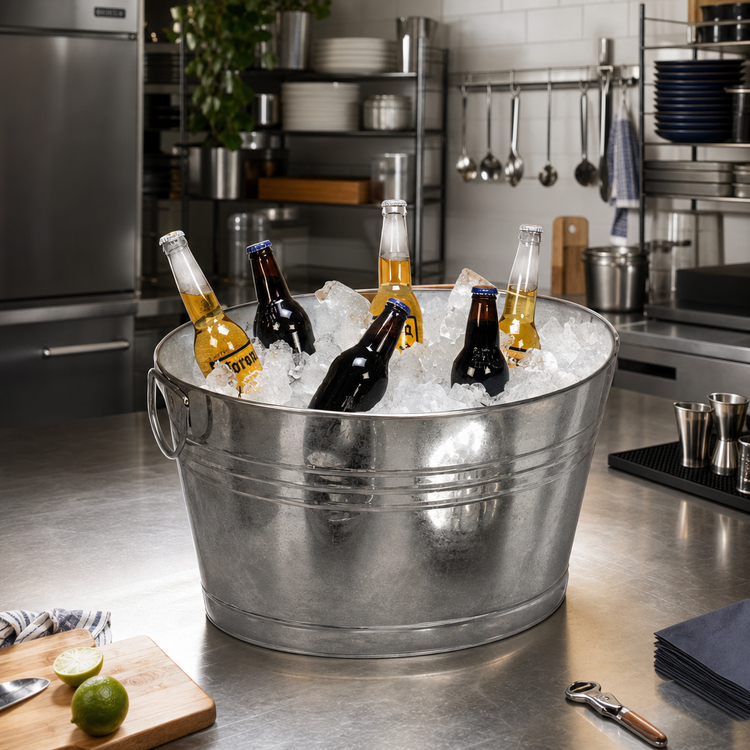 Product image #2 for American Metalcraft Oval Galvanized Tin Cooling Tub, 25 Qt., Side Handles