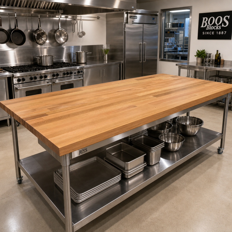 Product image #2 for John Boos Appalachian Red Oak Blended Edge Grain Island Countertop, 96 x 48 x 1-3/4 Inch, Penetrating Oil Finish