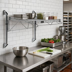 Thumbnail image #2 for Quantum WC14-CB1830C Wall-Mounted Cantilever Wire Shelf Kit, 30"W x 18"D, Chrome Plated, NSF