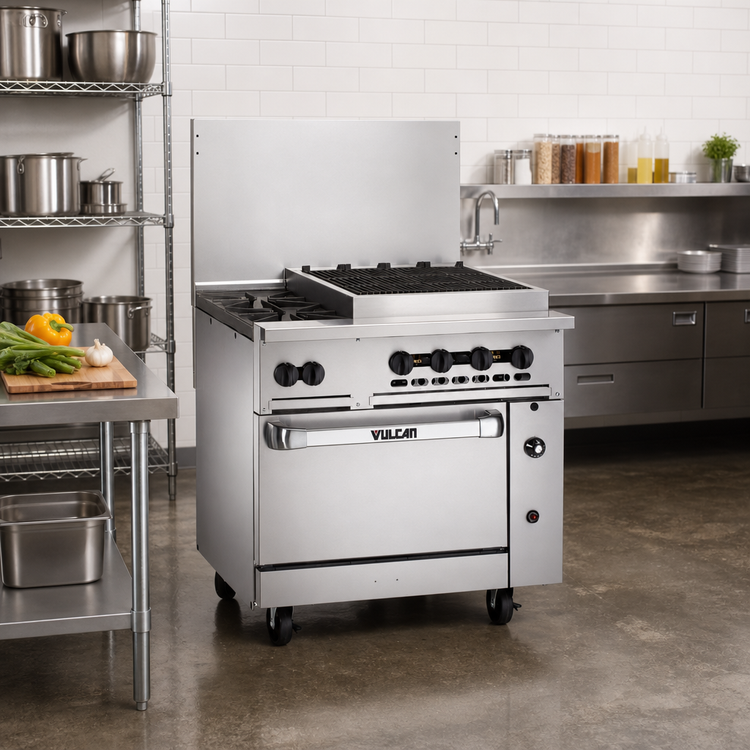 Product image #2 for Vulcan Endurance 36-Inch Propane Gas Restaurant Range with 2 Open Burners, 24-Inch Charbroiler and Standard Oven