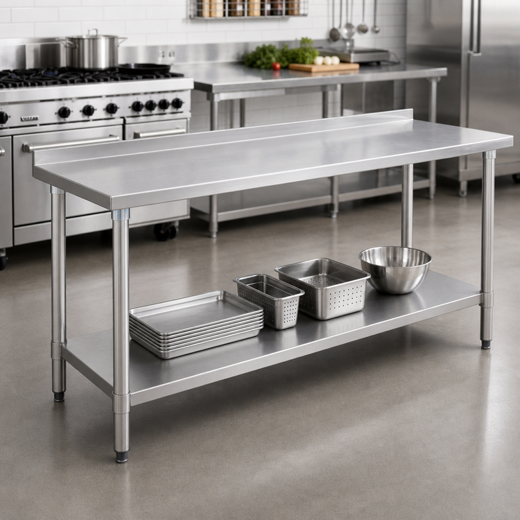 Product image #2 for Deluxe Series Stainless Steel Work Table with Rear Upturn and Adjustable Undershelf, 120 x 24 Inches