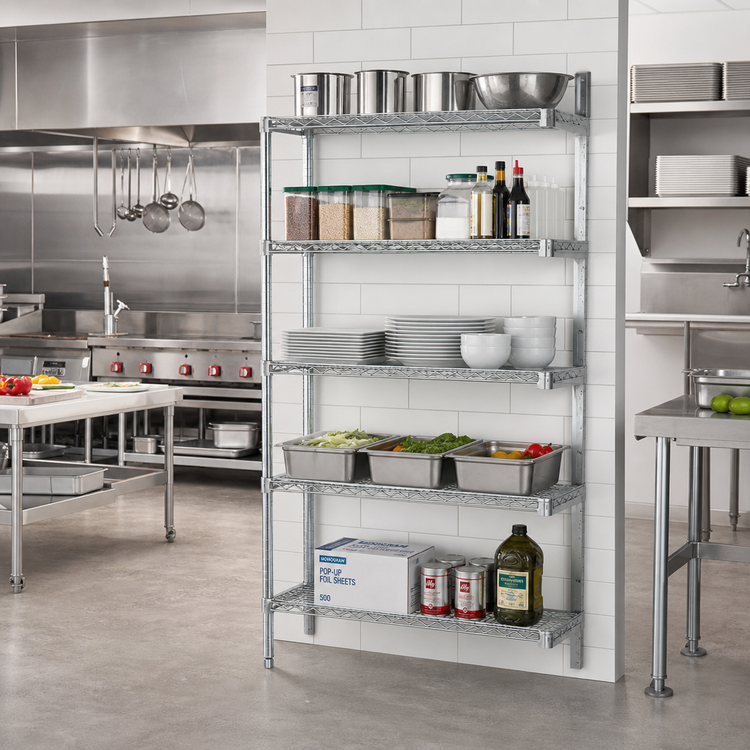 Product image #2 for Eagle Group 48"W x 18"D x 86"H Chrome-Plated Add-On 5-Tier Wire Shelving Unit