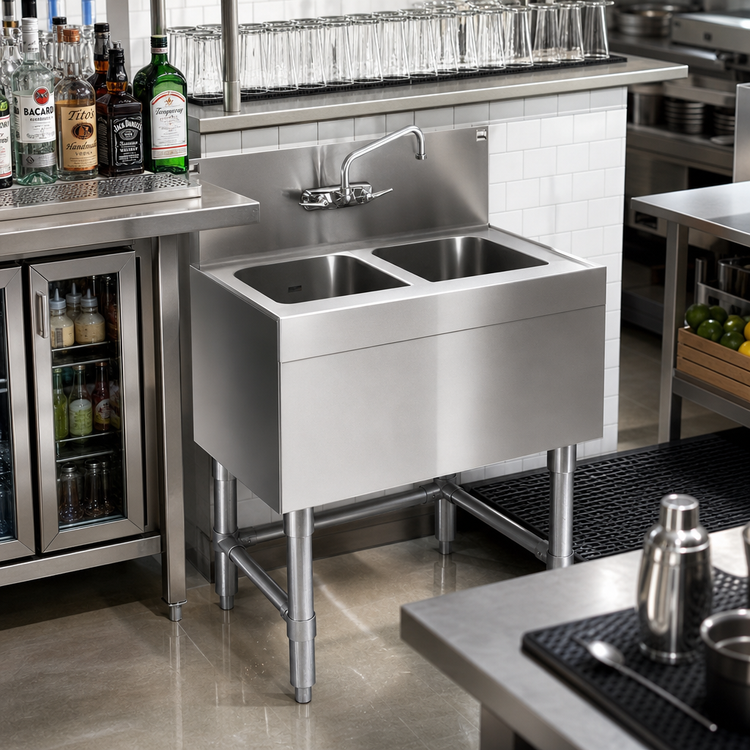 Product image #2 for Eagle Spec-Bar Two-Compartment Underbar Sink Unit, 24-Inch Wide, 304 Stainless Steel