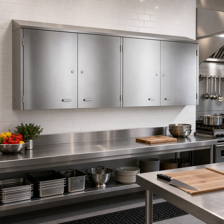 Product image #2 for Glastender 96-Inch Wall-Mounted Stainless Steel Cabinet with 4 Hinged Doors