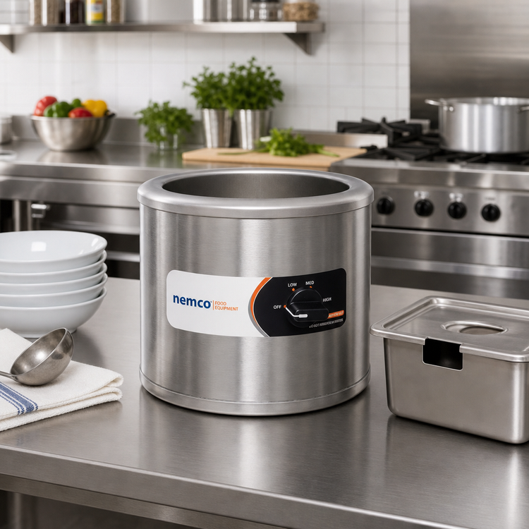 Product image #2 for Nemco 11 Quart Round Countertop Food Warmer, 230V, 50 Hz, 1-Phase, Stainless Steel
