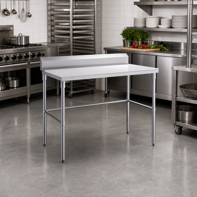 Product image #2 for Sapphire 30" x 30" 18-Gauge 430 Stainless Steel Square Work Table with 5" Backsplash and Open Galvanized Base