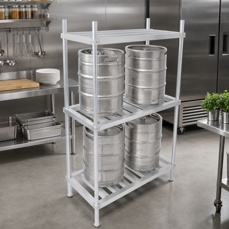 Product image #2 for John Boos Aluminum Keg Rack with 3 Adjustable Shelves, 42 x 20 x 76 Inches, 4-Keg Capacity