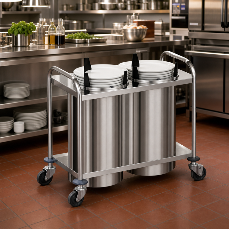 Product image #2 for Atlas Metal Heated Self-Leveling 2-Stack Mobile Open Plate Dispenser for 8-1/8" Plates