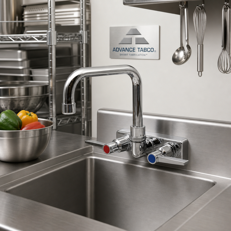 Product image #3 for Advance Tabco Lead-Free 6-Inch Extended Splash-Mount Faucet with 4-Inch Centers and Swivel D Spout