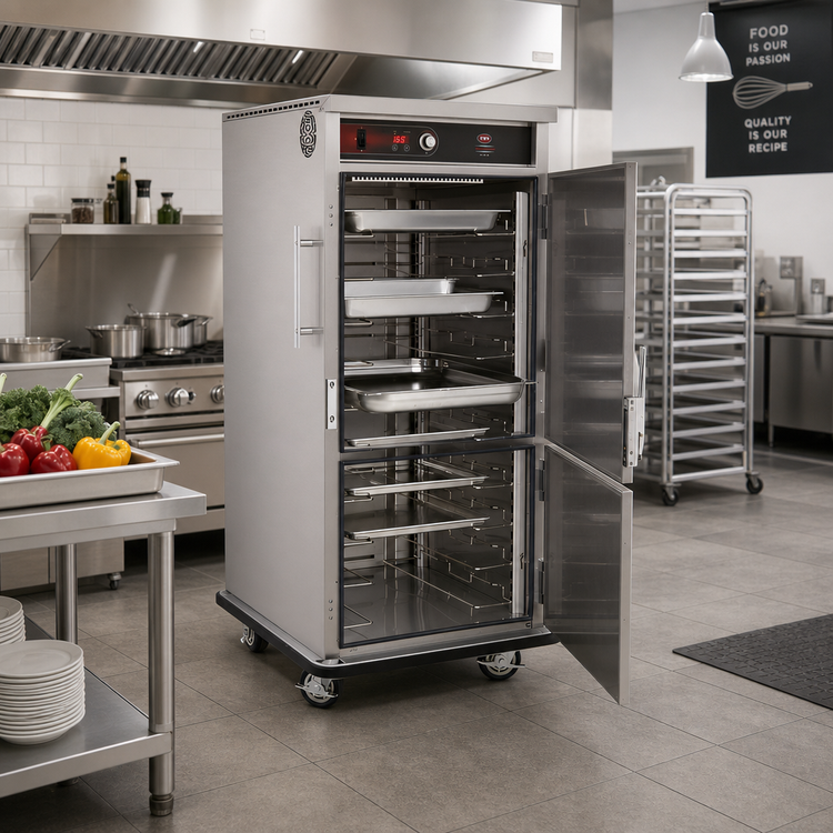 Product image #2 for FWE UHST-10D-HO Mobile Slim-Line High Output Heated Holding Cabinet with Dutch Doors and 10-Pair Tray Slides