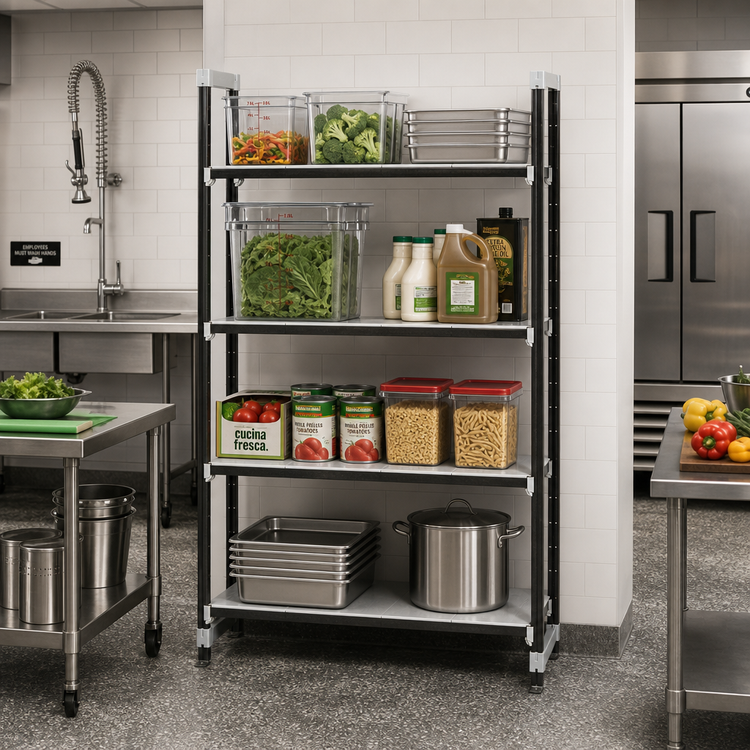 Product image #2 for Cambro Camshelving Elements XTRA High Density Top Rail Stationary Starter Unit, 21-Inch Deep x 42-Inch Wide x 81-Inch High, 4-Shelf Solid, Speckled Gray
