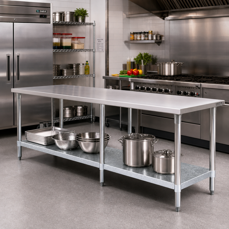 Product image #2 for Eagle Spec-Master 108-Inch x 36-Inch Flat Top Stainless Steel Work Table with Adjustable Galvanized Undershelf