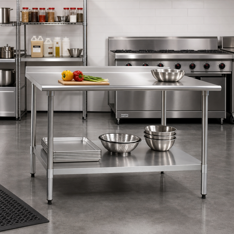 Product image #2 for Eagle Deluxe Series 60" x 36" 16-Gauge Stainless Steel Work Table with Rear Upturn and Adjustable Undershelf