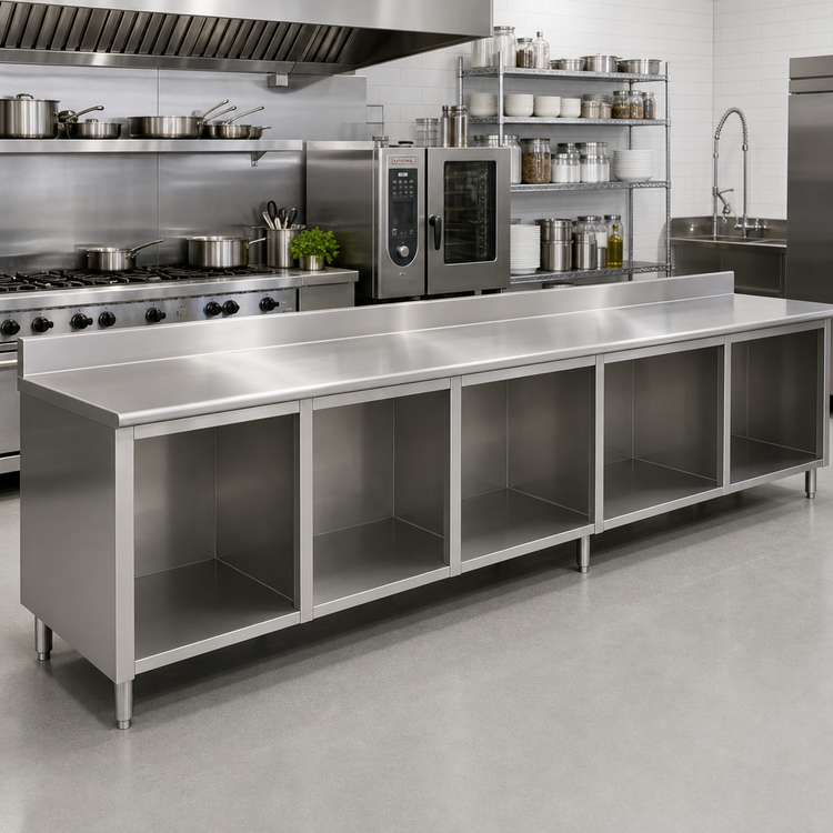 Product image #2 for Advance Tabco Stainless Steel Work Table with Open Front Cabinet Base and 5-Inch Backsplash, 120 x 30 Inches