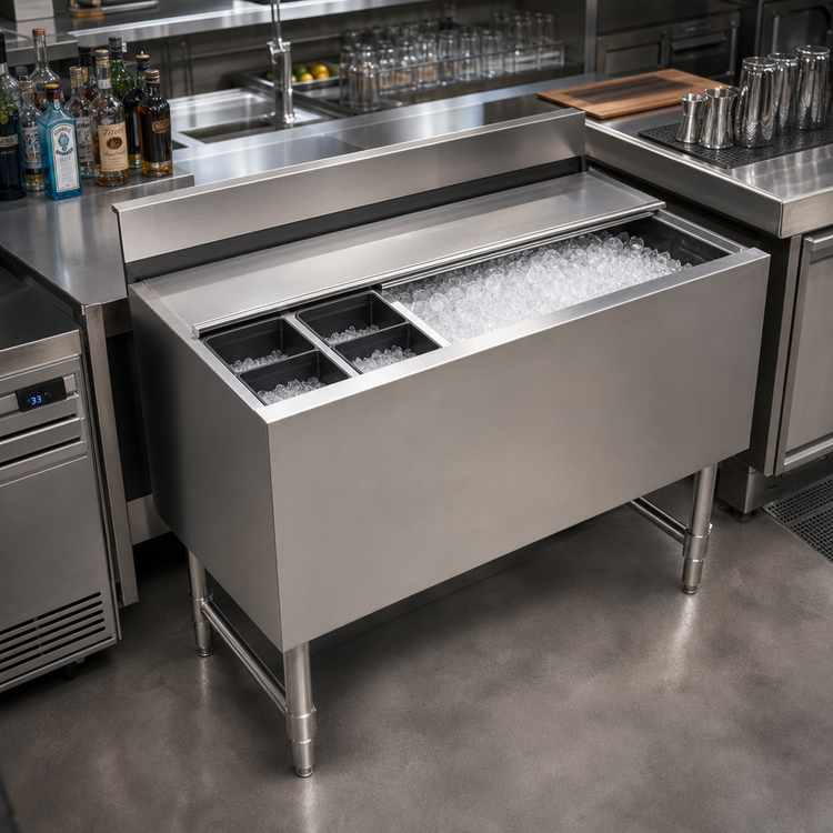 Product image #2 for Sapphire Underbar Ice Bin with 12-Inch Deep Insulated Cabin, Sliding Lid, and 7-Circuit Cold Plate