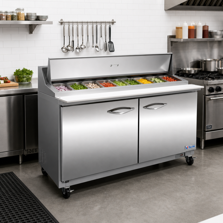 Product image #2 for IKON Refrigeration Mega Top Sandwich/Salad Prep Table, 2-Section, 61.2-Inch, 2 Drawers, 1 Door, 24-Pan Capacity