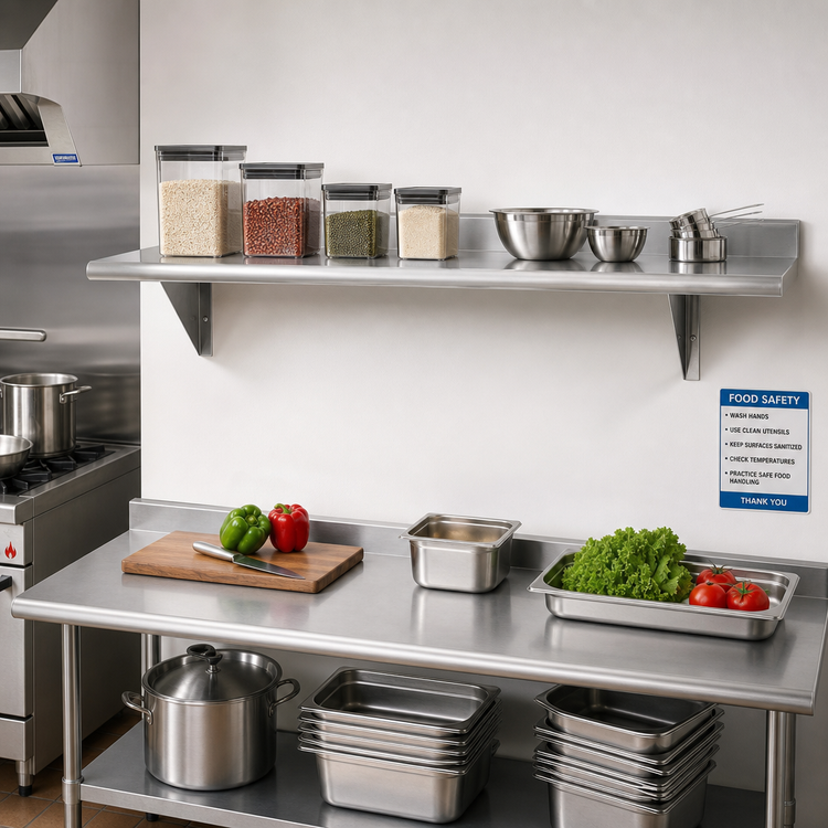 Product image #2 for Advance Tabco Wall-Mounted Stainless Steel Shelf, 144 x 12 Inches, 18 Gauge 430 Stainless Steel