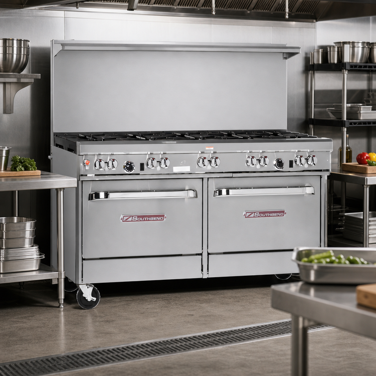 Product image #2 for Southbend Ultimate 60-Inch Commercial Gas Restaurant Range with 9 Open Burners, Standard Oven, and Cabinet Base