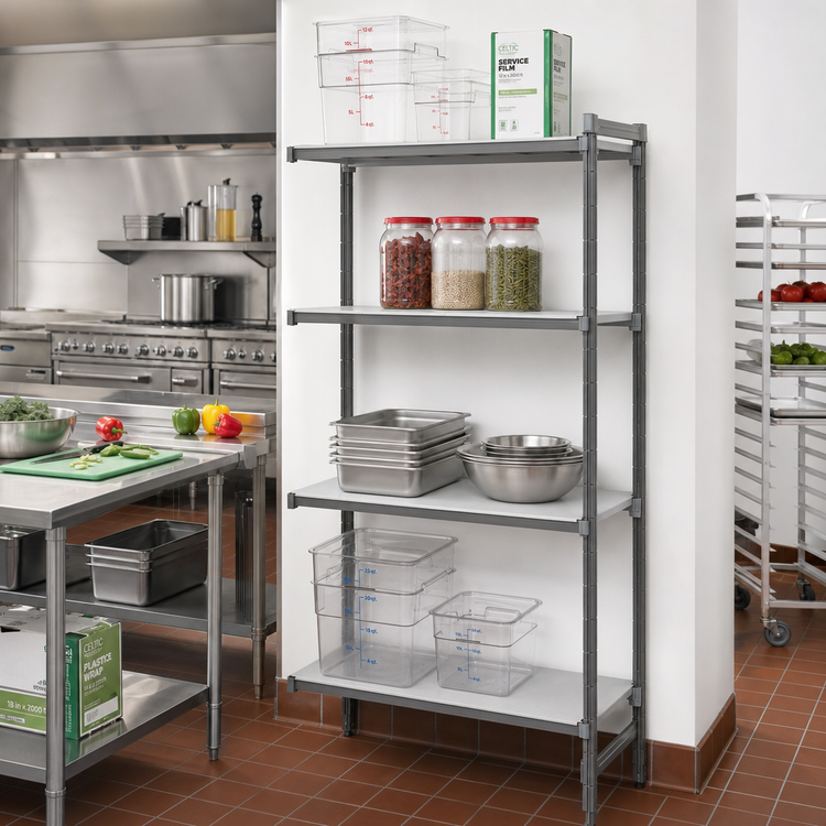 Product image #2 for Cambro Camshelving Basics Plus 30"W x 21"D x 84"H 4-Shelf Solid Polymer Add-On Shelving Unit, Brushed Graphite