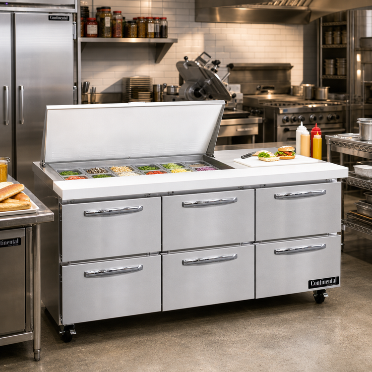 Product image #2 for Mighty Top SW72N18M-D 72" Three-Section Refrigerated Sandwich Prep Table with 6 Drawers