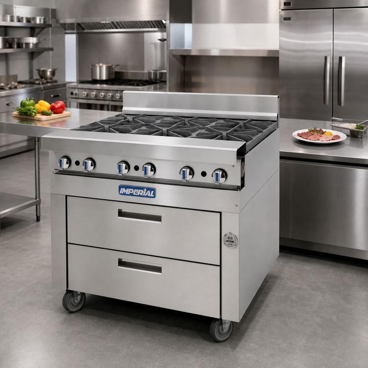 Product image #2 for Imperial Spec Series Sizzle 'N Chill 36-Inch Remote Refrigerated Chef Base with 2 Drawers and Stainless Steel Top